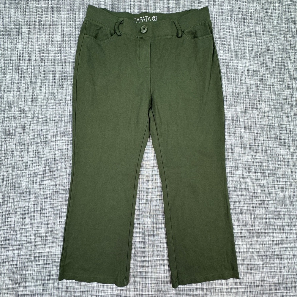 Tapata Womens Medium 8 Olive Green Pull On Dress Pants Stretch Knit Belt Loops